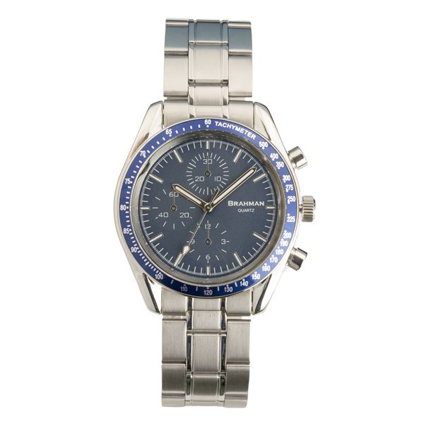 [ブラフマン] 腕時計 日本製 国産 ムーブメント フェイククロノグラフ 3針 BR002-03 【文字盤：ブルー】 青 送料無料