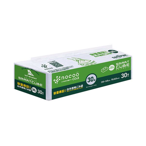 CO2排出削減を考えた環境配慮型のゴミ袋です。（まとめ）日本サニパック nocoo容量表記ごみ袋 スマートキューブ 白半透明 30L CHT35 1パック(30枚)【×10セット】◇関連： 生活用品／