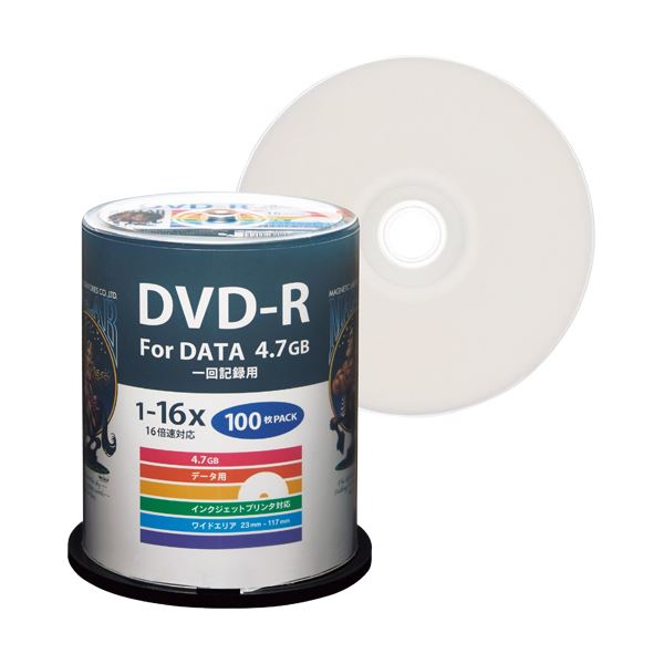 (まとめ) ハイディスク データ用DVD-R4.7GB 1-16倍速 ホワイトワイドプリンタブル スピンドルケース HDDR47JNP1001パック(100枚) 【×5セ