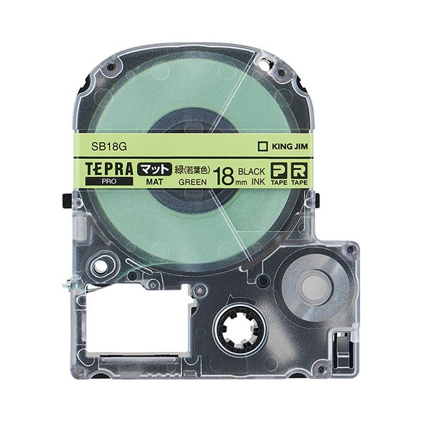 (まとめ) キングジム テプラ PRO テープカートリッジ マットラベル 18mm 緑（若葉色）／黒文字 SB18G 1個 【×10セット】 送料無料