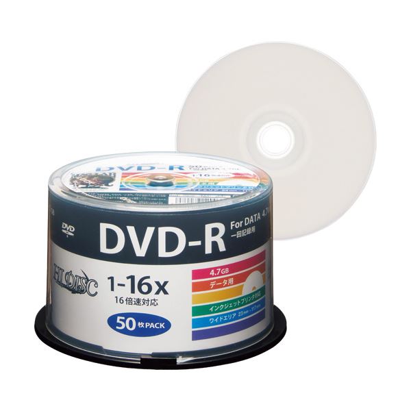 （まとめ）ハイディスク データ用DVD-R4.7GB 1-16倍速 ホワイトワイドプリンタブル スピンドルケース HDDR47JNP501パック(50枚) 【×3セ