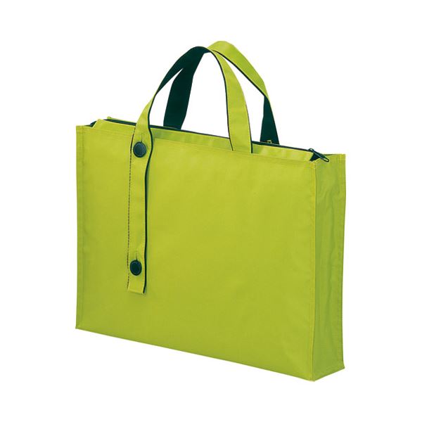 (まとめ）LIHITLAB キャリングバッグ2WAYワイドA-7651-6黄緑【×5セット】 便利な2WAYワイドキャリングバッグ 鮮やかな黄緑で持ち運びも