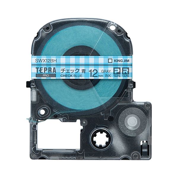 （まとめ）キングジム テプラ PROテープカートリッジ 模様ラベル 12mm チェック青/グレー文字 SWX12BH 1個【×5セット】 送料無料