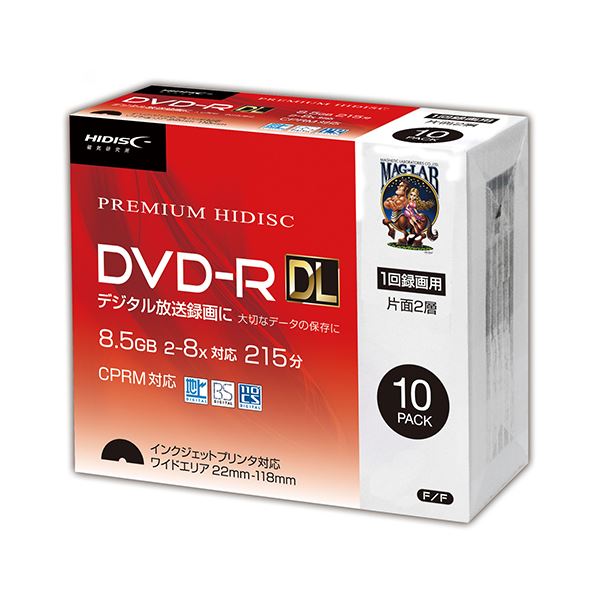 （まとめ）HIDISC DVD-R DL 8倍速対応 8.5GB 1回 CPRM対応 録画用 インクジェットプリンタ対応10枚 スリムケース入り 【×10個セット】 H