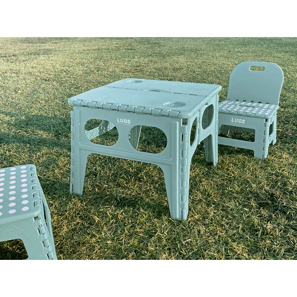 LUGS 折りたたみ式コンパクトテーブル 机 ＆チェア (イス 椅子) 2点セット ターコイズブルー 青 送料無料