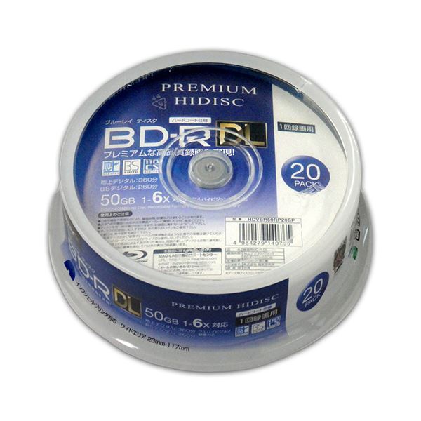 （まとめ）PREMIUM HIDISC BD-R DL 1回録画 6倍速 50GB 20枚 スピンドルケース 【×10個セット】 HDVBR50RP20SPX10 送料無料