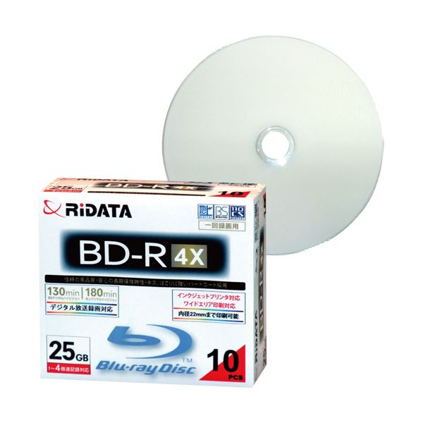 (まとめ) RiDATA 録画用BD-R 130分1-4倍速 ホワイトワイドプリンタブル 5mmスリムケース BD-R130PW 4X.10P SC C1パック(10枚) 【×10セッ