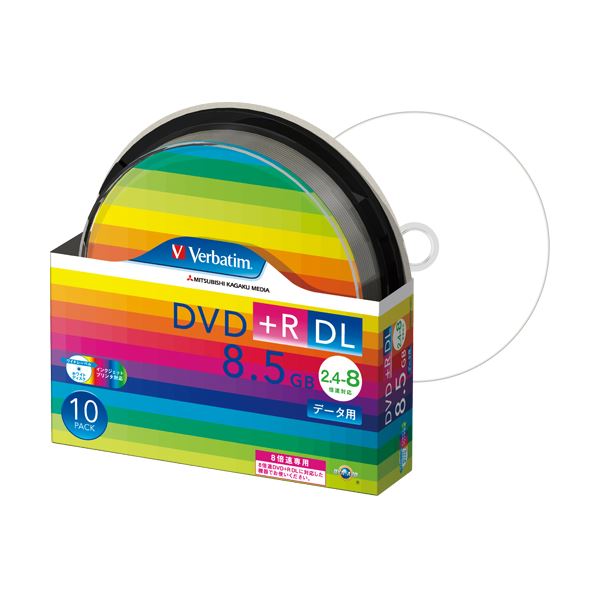 (まとめ) バーベイタム データ用DVD+R DL 8.5GB 8倍速 ワイドプリンターブル スピンドルケース DTR85HP10SV1 1パック(10枚) 【×5セット