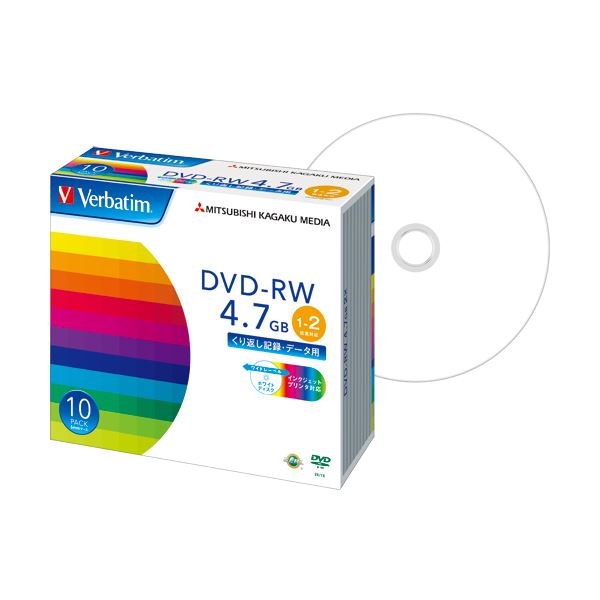 (まとめ) バーベイタム データ用DVD-RW4.7GB 2倍速 ワイドプリンタブル 5mmスリムケース DHW47NP10V1 1パック(10枚) 【×10セット】 送料