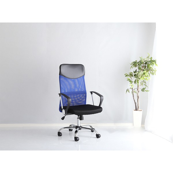 オフィス 事務用 チェア (イス 椅子) デスク (テーブル 机) チェア 約幅60cm ハイバック 高い背もたれ ブルー 通気性抜群 メッシュタイプ