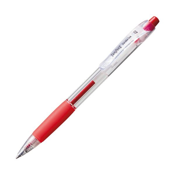 （まとめ）TANOSEE ノック式油性ボールペン（なめらかインク） 0.7mm 赤 （軸色：クリア） 1セット（10本） 【×10セット】 送料無料