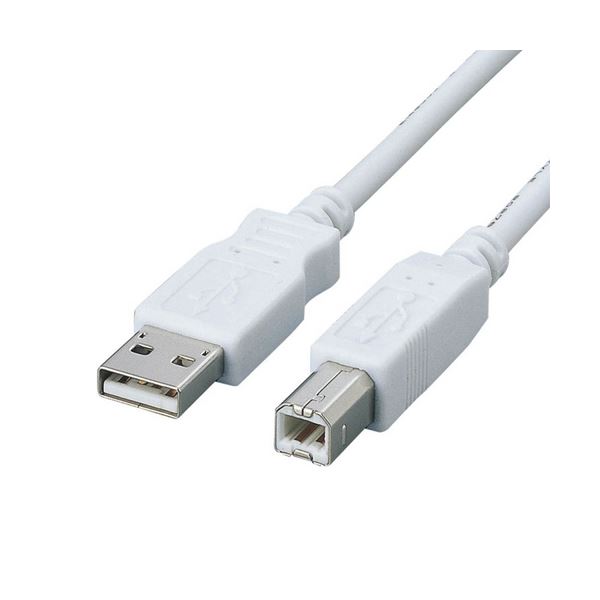 (まとめ) フェライトコア内蔵USB2.0対応ケーブル 配線 (A)オス-(B)オス ホワイト 0.5m USB2-FS051本 【×10セット】 白 送料無料