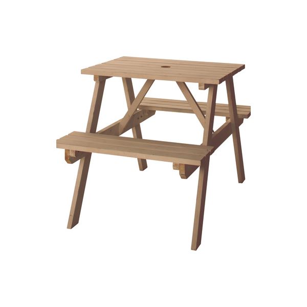 キャンプテーブル 机 アウトドアテーブル 幅75cm ブラウン 木製 パラソル対応 レジャーテーブル ＆ベンチ バーベキュー 屋外 茶 送料無料