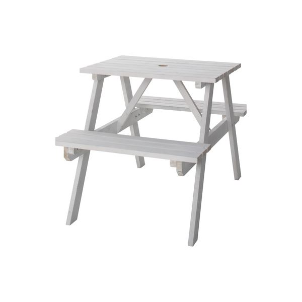 キャンプテーブル 机 アウトドアテーブル 幅75cm ホワイト 木製 パラソル対応 レジャーテーブル ＆ベンチ バーベキュー 屋外 白 送料無料
